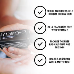 men-u Matt Moisturizer texture close-up shows smooth, quick-absorbing formula for everyday use