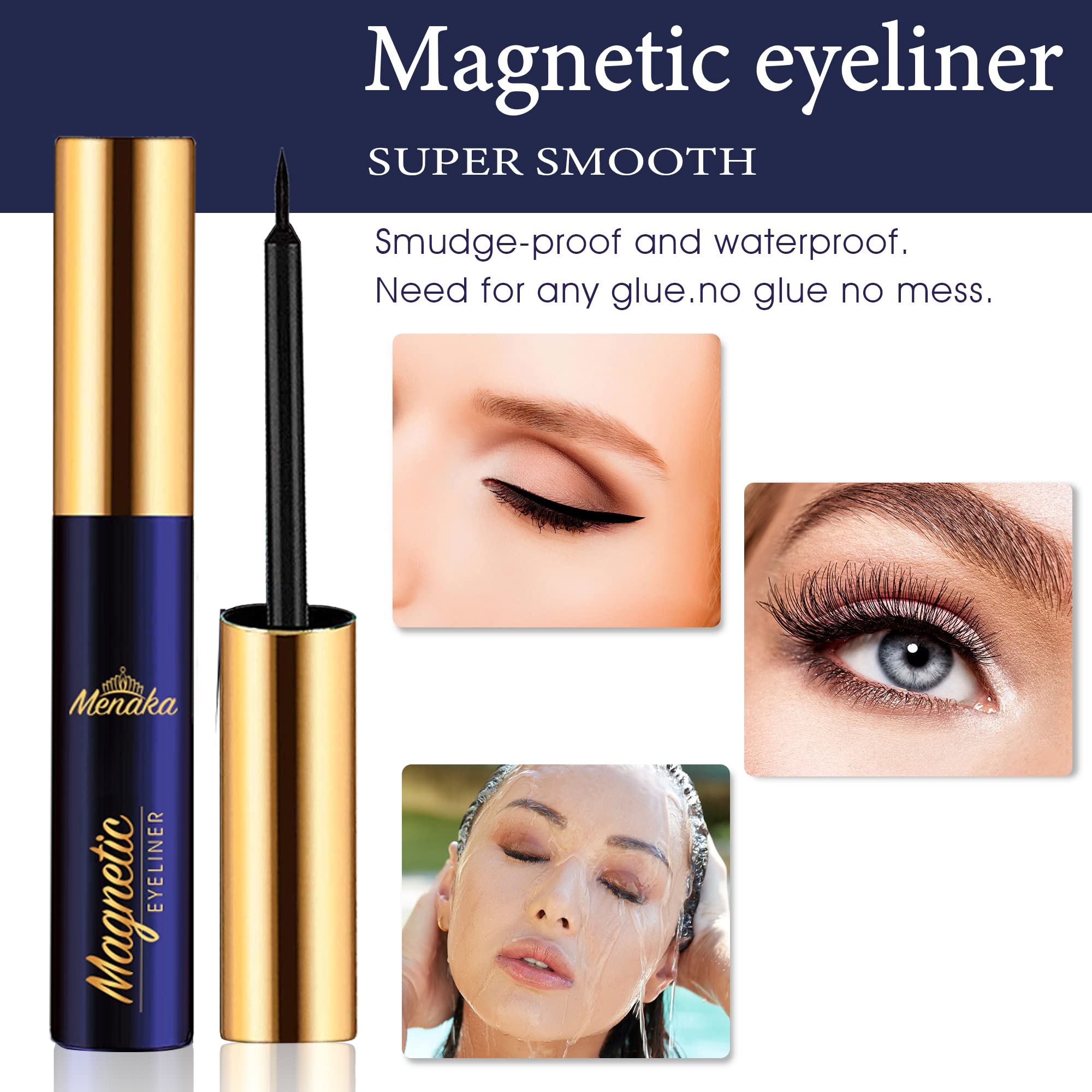 Menaka applicator demonstrates easy magnetic lash mounting on eyeliner