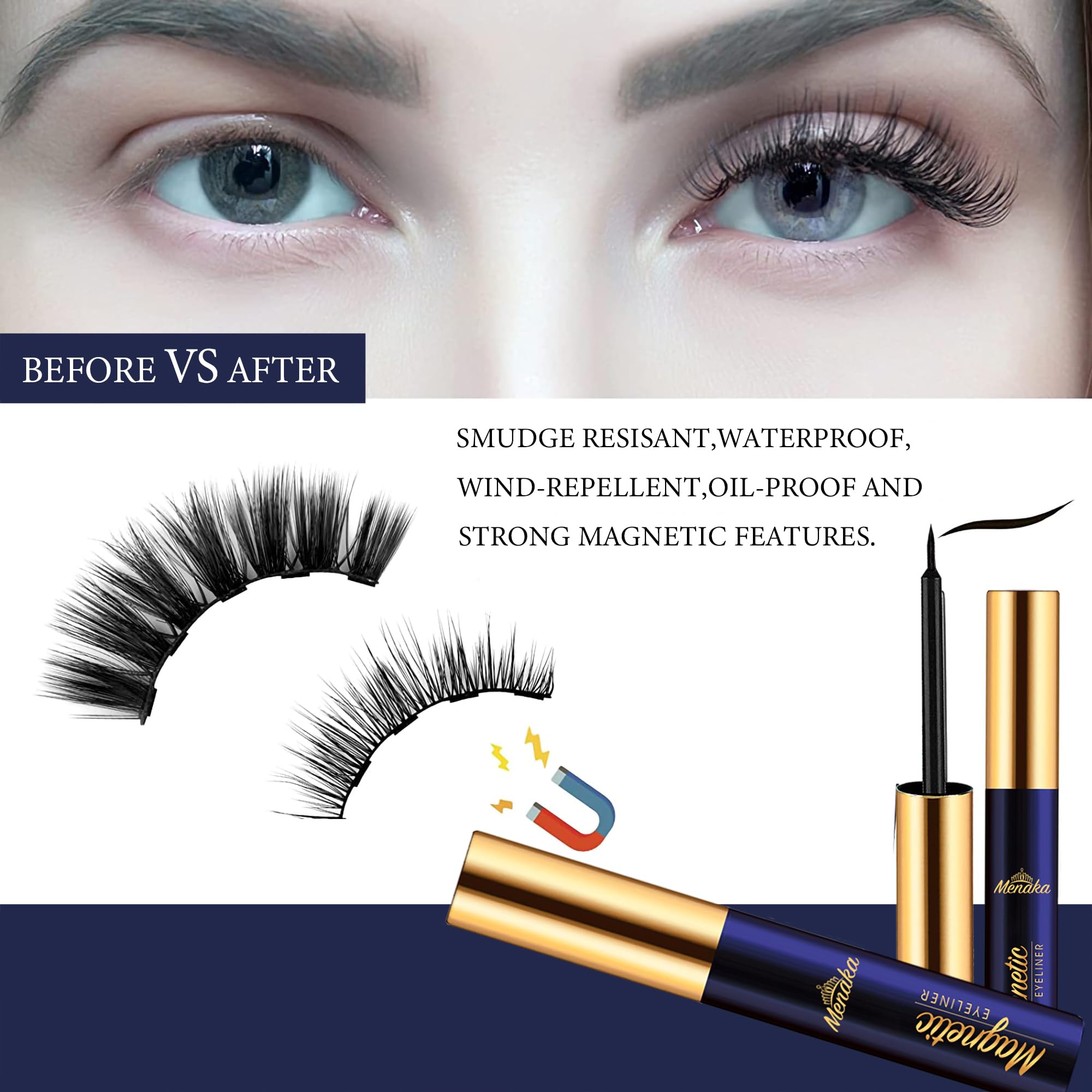 Menaka upgraded magnetic eyeliner with four tubes for secure wear all day