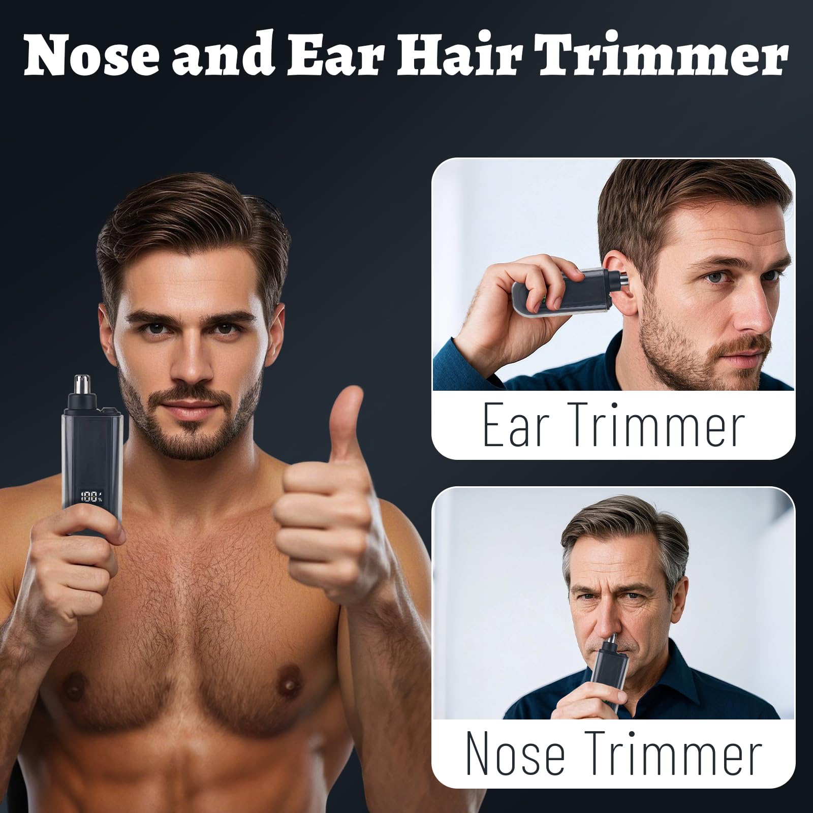 Mendaping dual-edge blade system trims nose and facial hair smoothly.