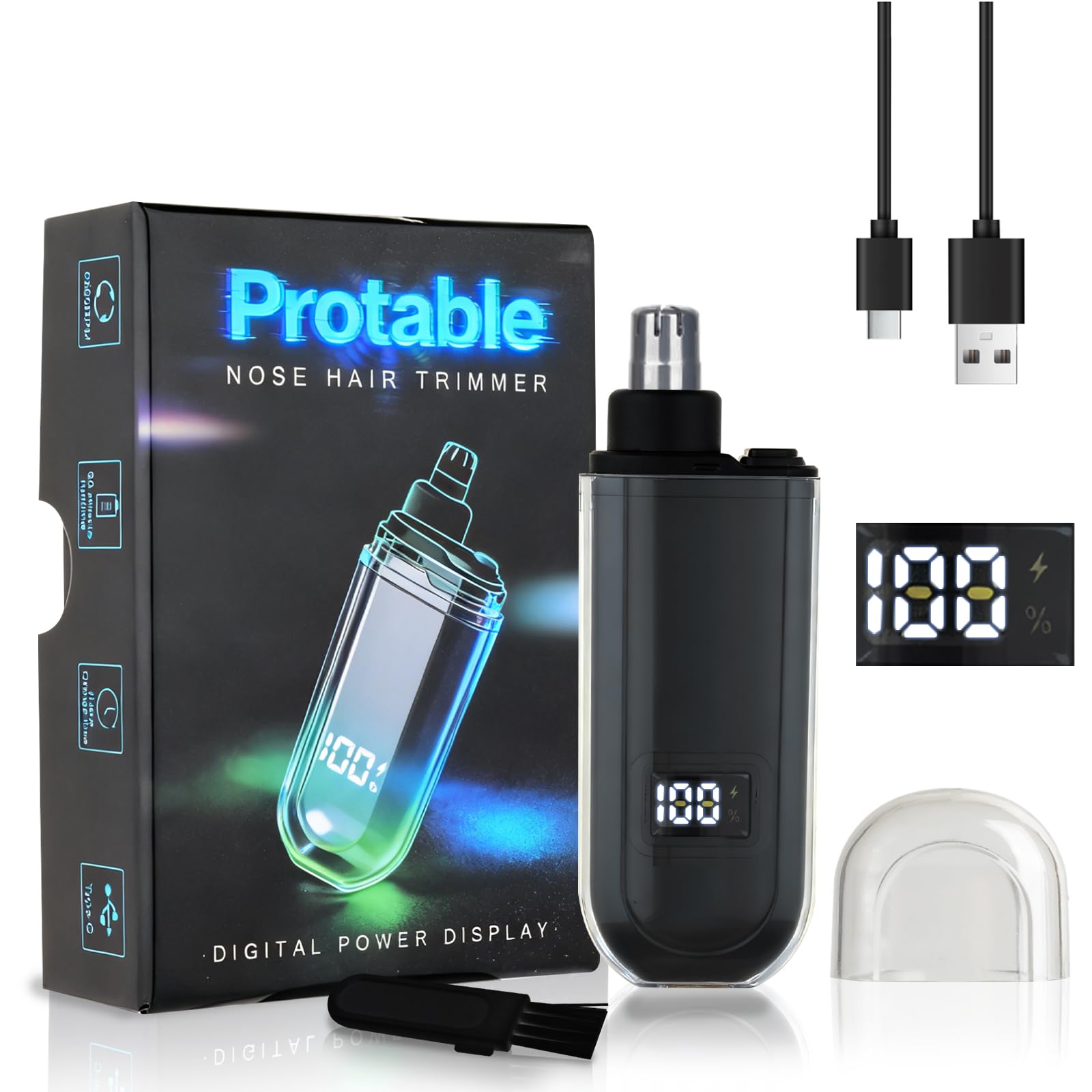 Mendaping nose hair trimmer with LED display for precise battery monitoring.
