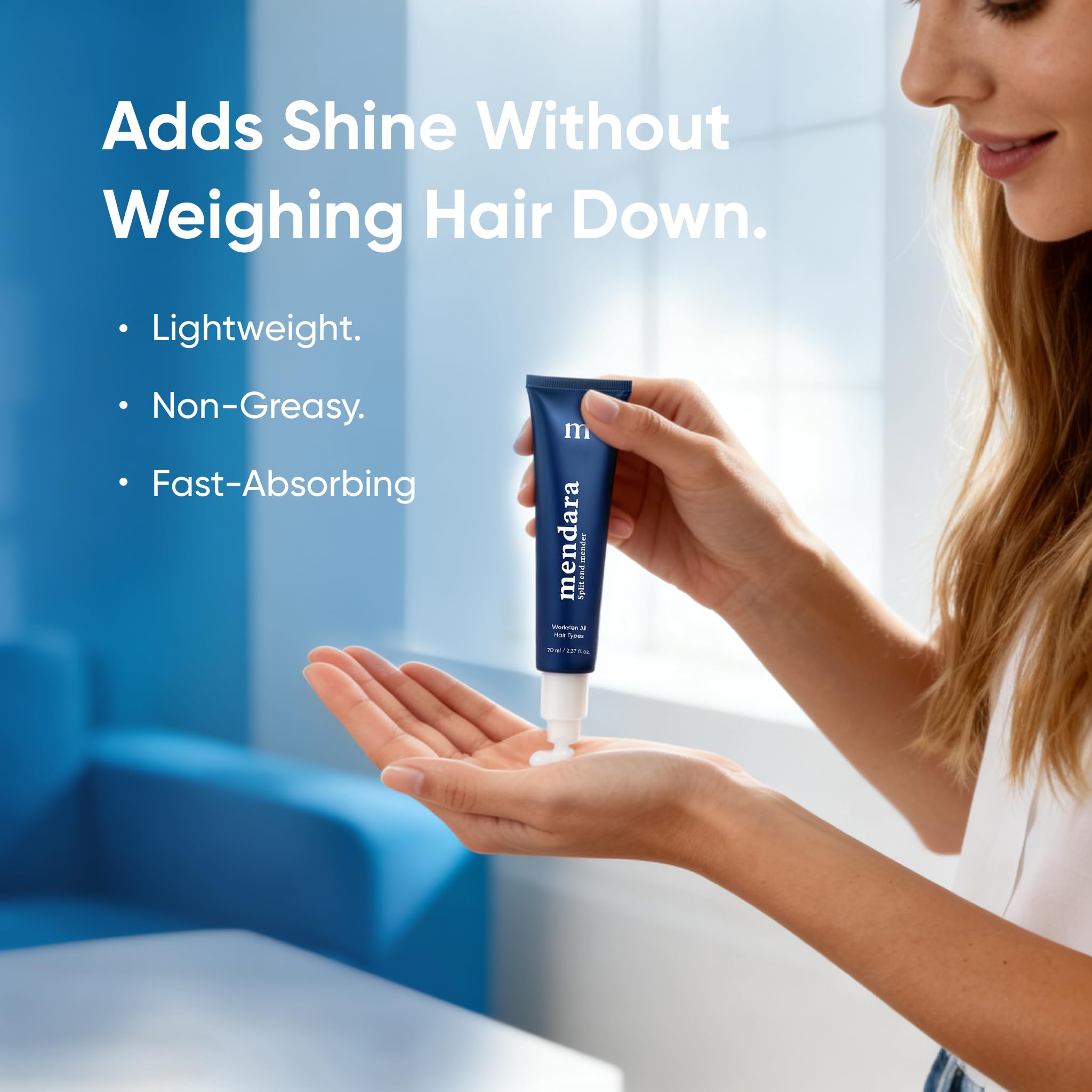 MENDARA Split End Mender flaxseed keratin blend nourishes hair.