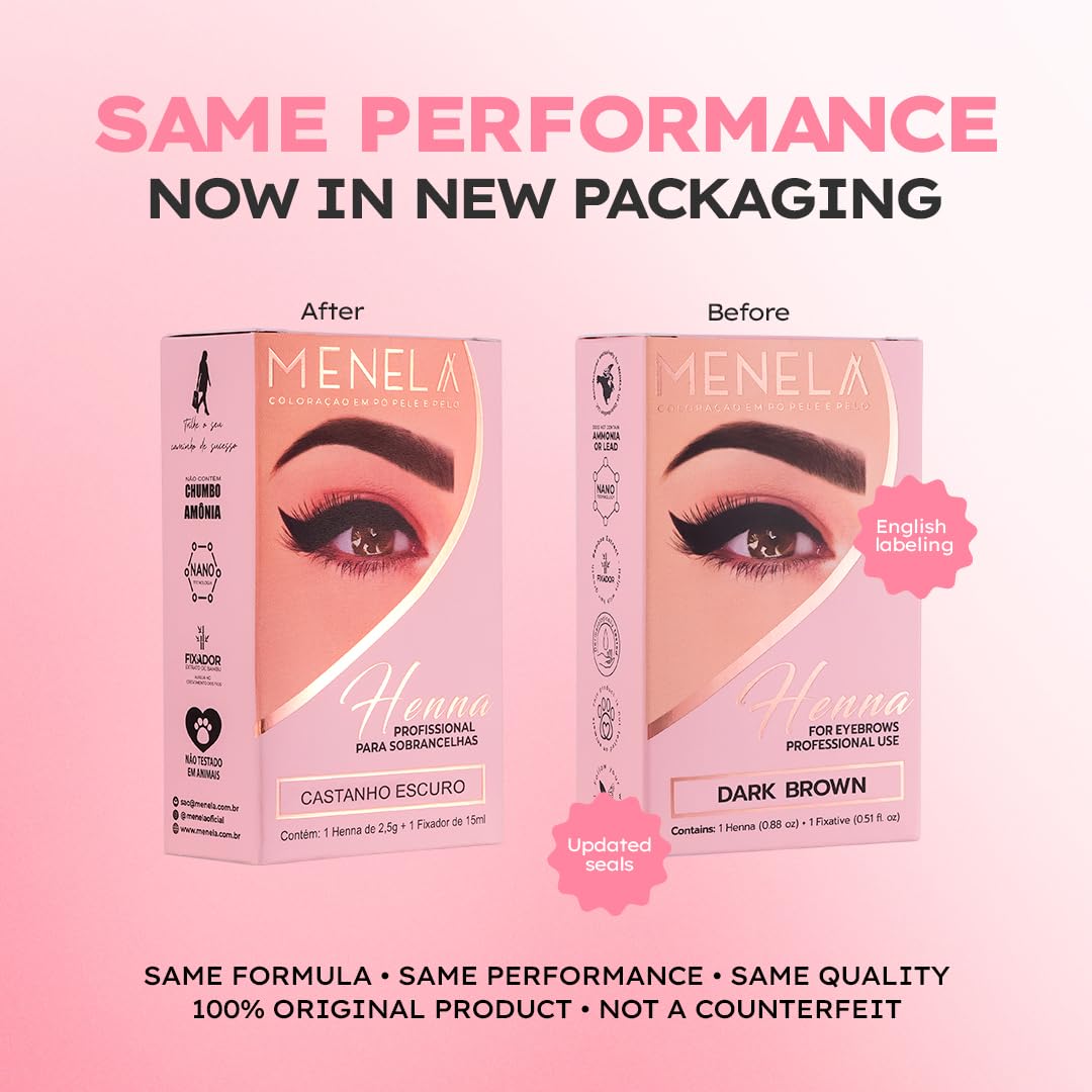Menela Henna tint powder texture shows natural dark brown shade.