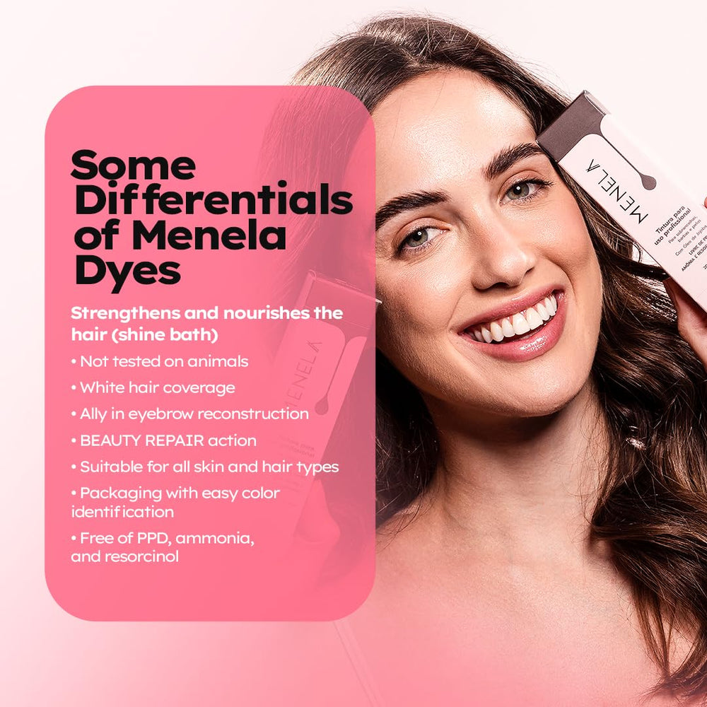 Menela Eyebrow Tint Kit application scene demonstrates quick, skin-friendly tinting.