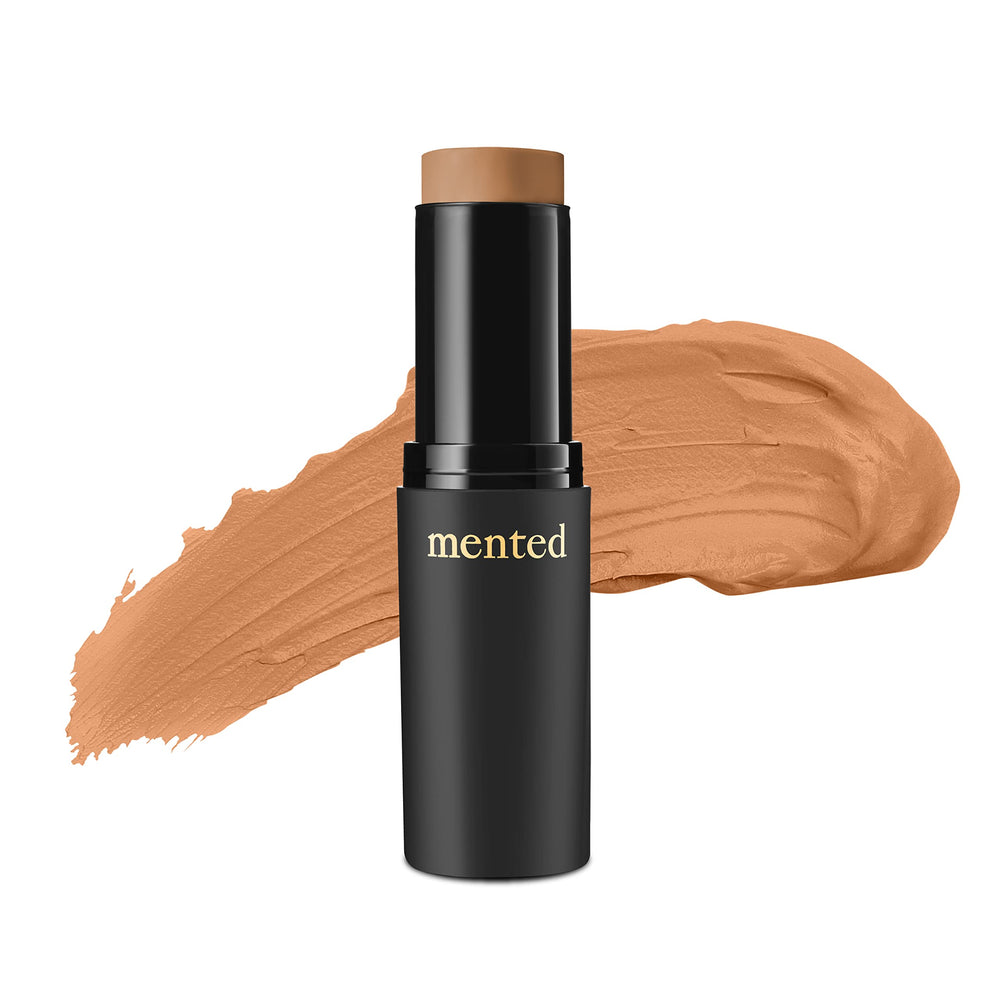 Mented Cosmetics stick foundation application for seamless buildable coverage on tan skin