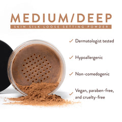 Mented translucent setting powder close-up showing velvety texture and matte finish for shine control