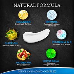 Menvils ingredients closeup highlights retinol and jojoba for skin support.