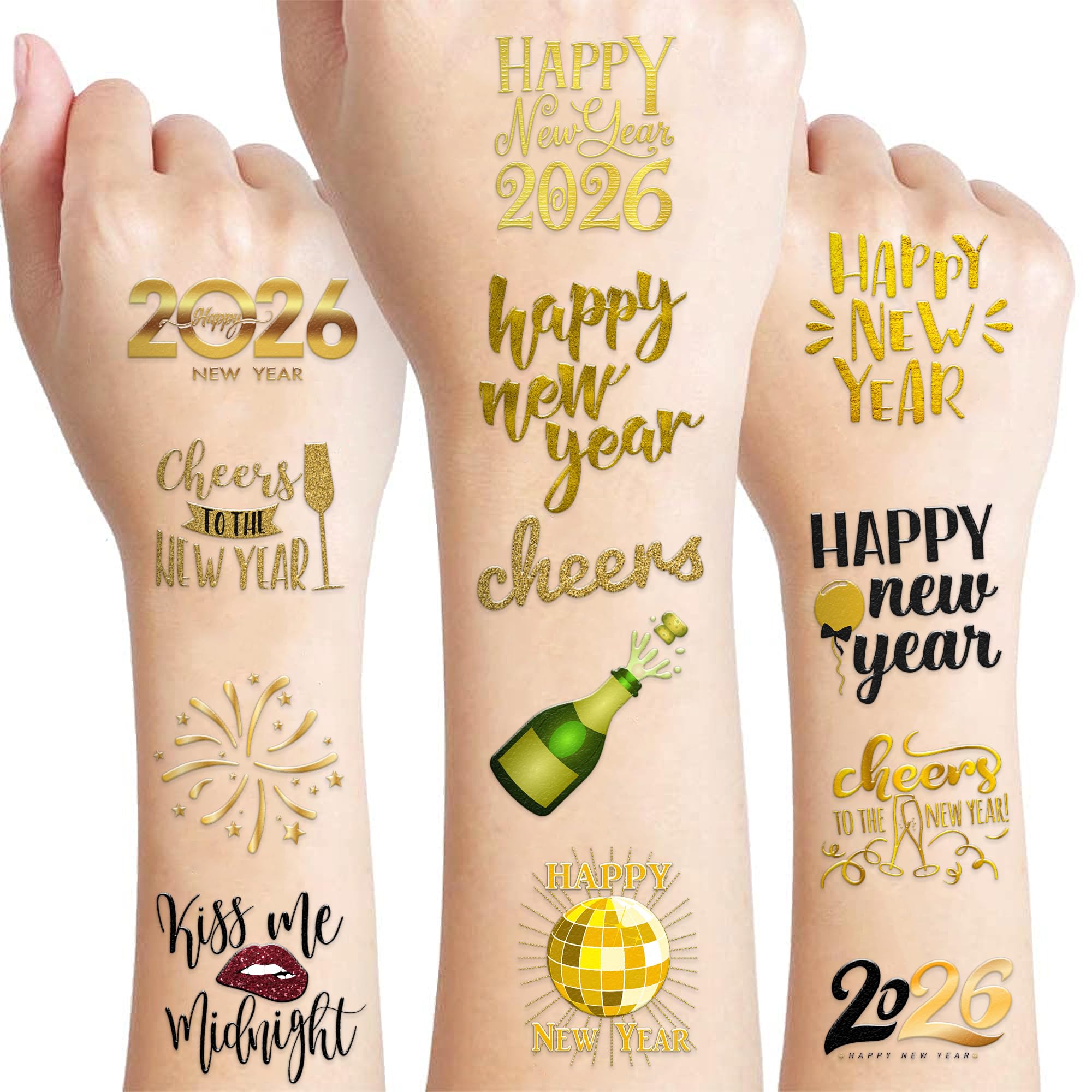 MeoIsDaBest HYE2026 tattoo sheet 01 shows vibrant New Year designs for easy party decorating.