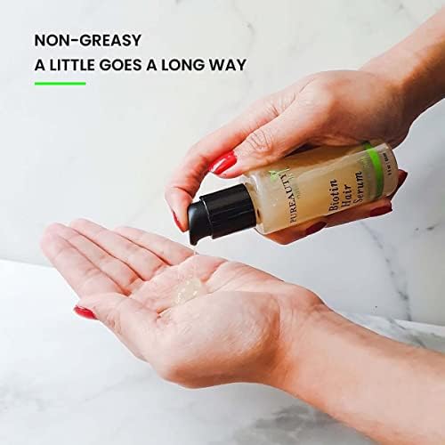 Meraz Pureauty Naturals Biotin Serum close-up shows a smooth, easy-to-apply texture.