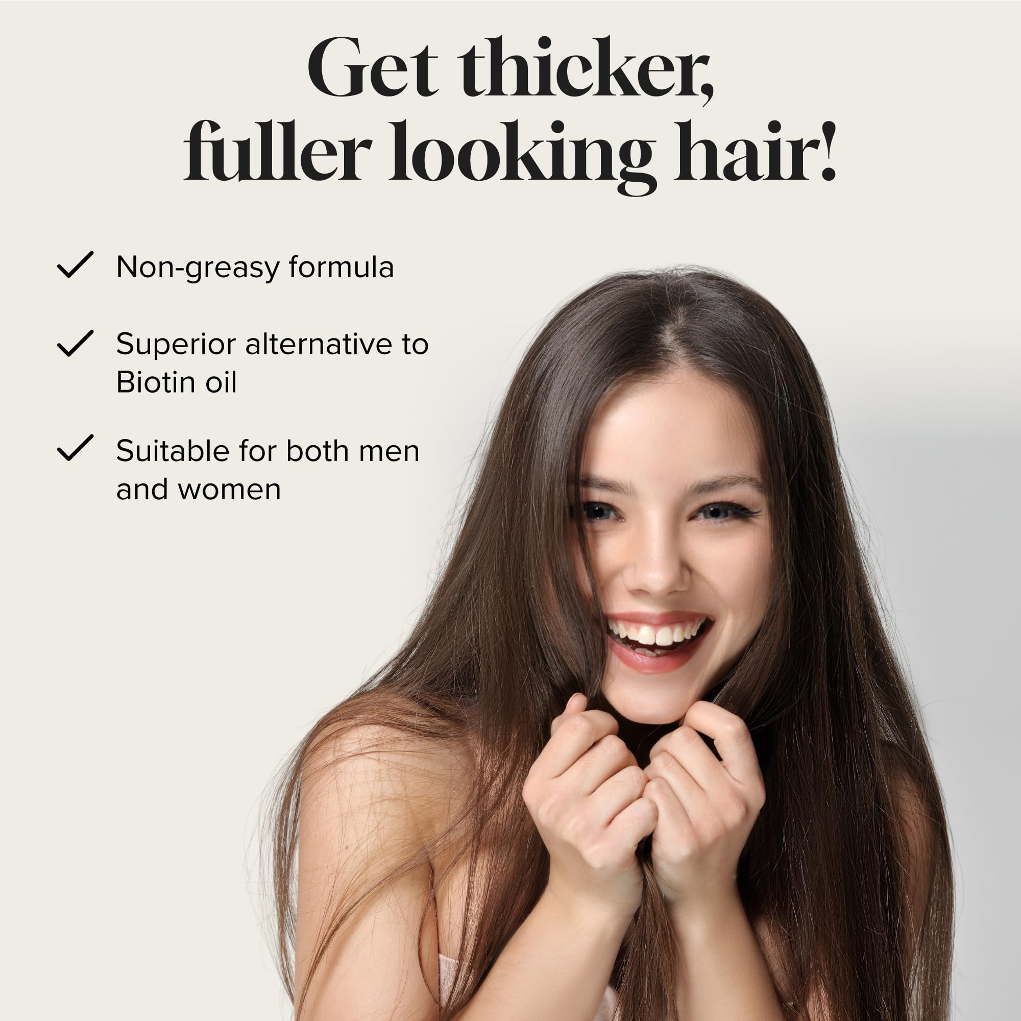 Meraz Pureauty Naturals Biotin Hair Growth Serum dropper application for precise use and control.