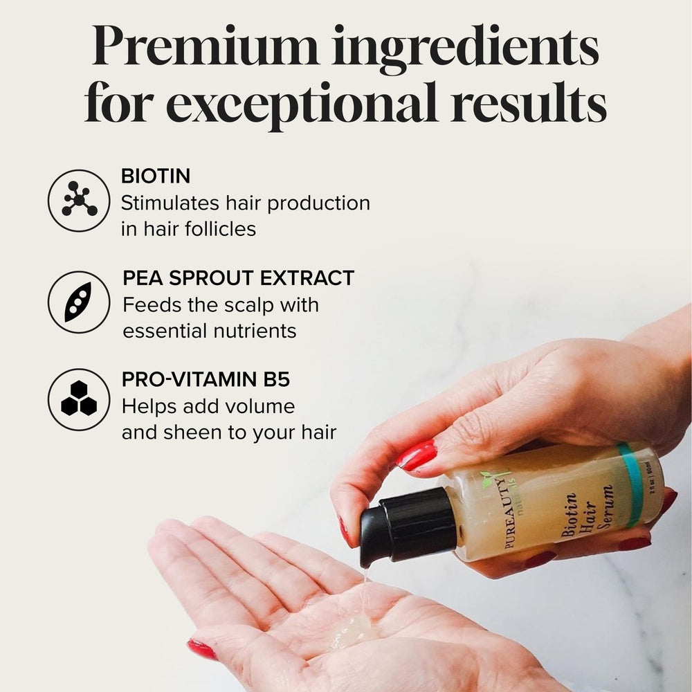 Meraz Pureauty Naturals Biotin Hair Growth Serum non-greasy formula for lightweight daily use.