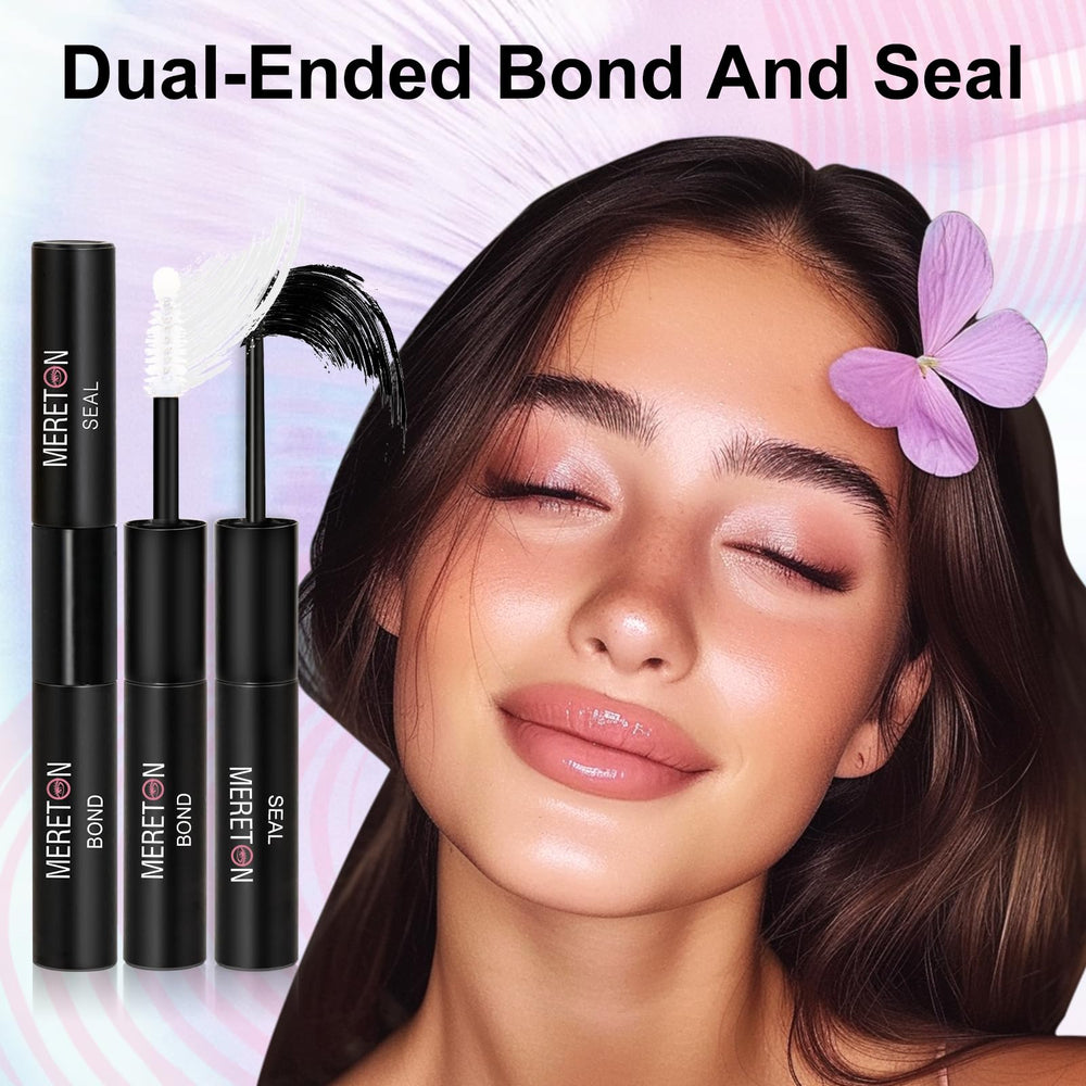 MERETON Lash Bond application brush shows precise bond application at lash roots.