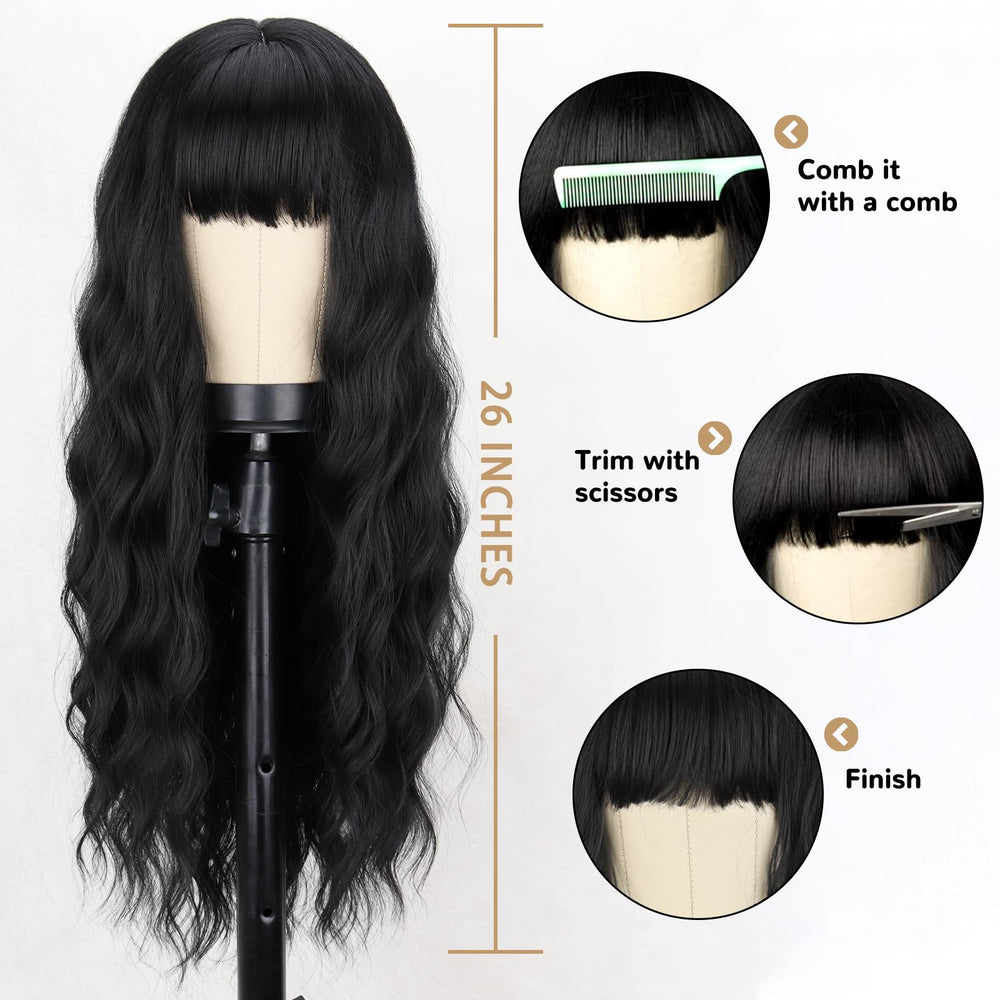 MERISIHAIR wavy black wig 26in adds volume and easy styling for events.