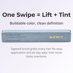 MERIT Brow 1980 fluffy brow look on model demonstrating soft volume