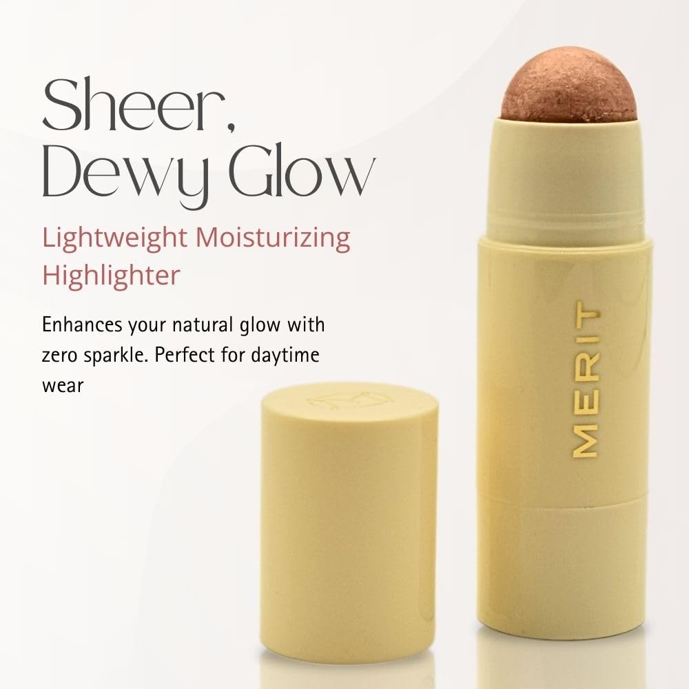 Merit Day Glow Dewy Balm stick swiped along the jawline for easy touch ups.