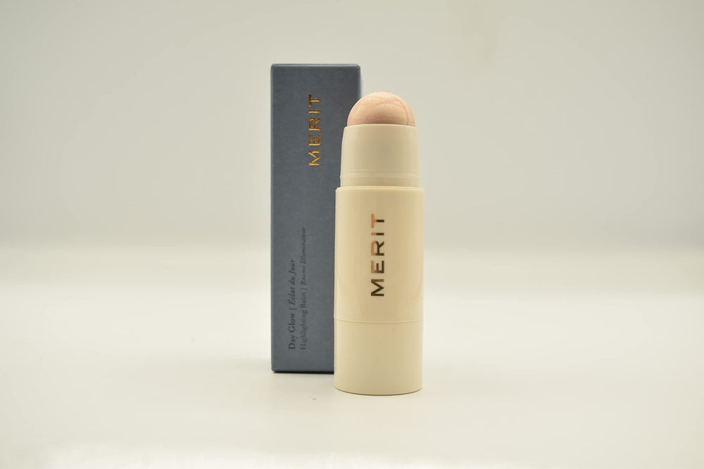 Merit Day Glow Dewy Highlighting Balm Cava swatch on skin for lightweight radiant finish