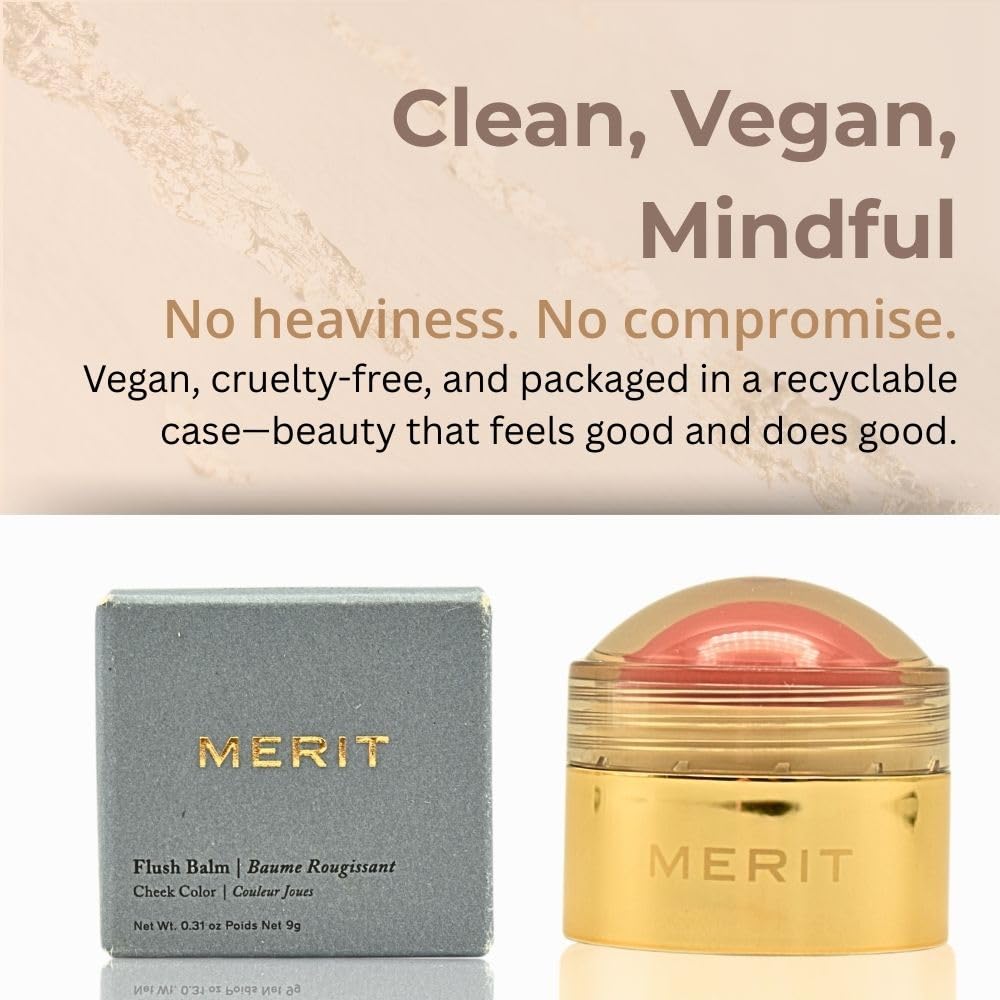 Merit Flush Balm Lusitano Soft Peach packaging for easy on-the-go use.