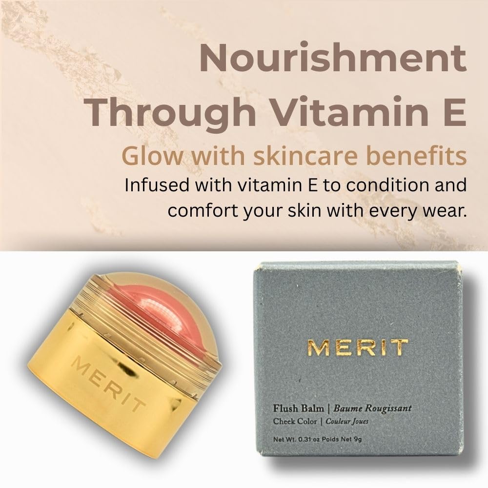 Merit Flush Balm Lusitano Soft Peach close-up reveals dewy finish.