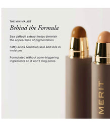 MERIT Minimalist Foundation Stick Camel skin swatch demonstrates seamless blend.