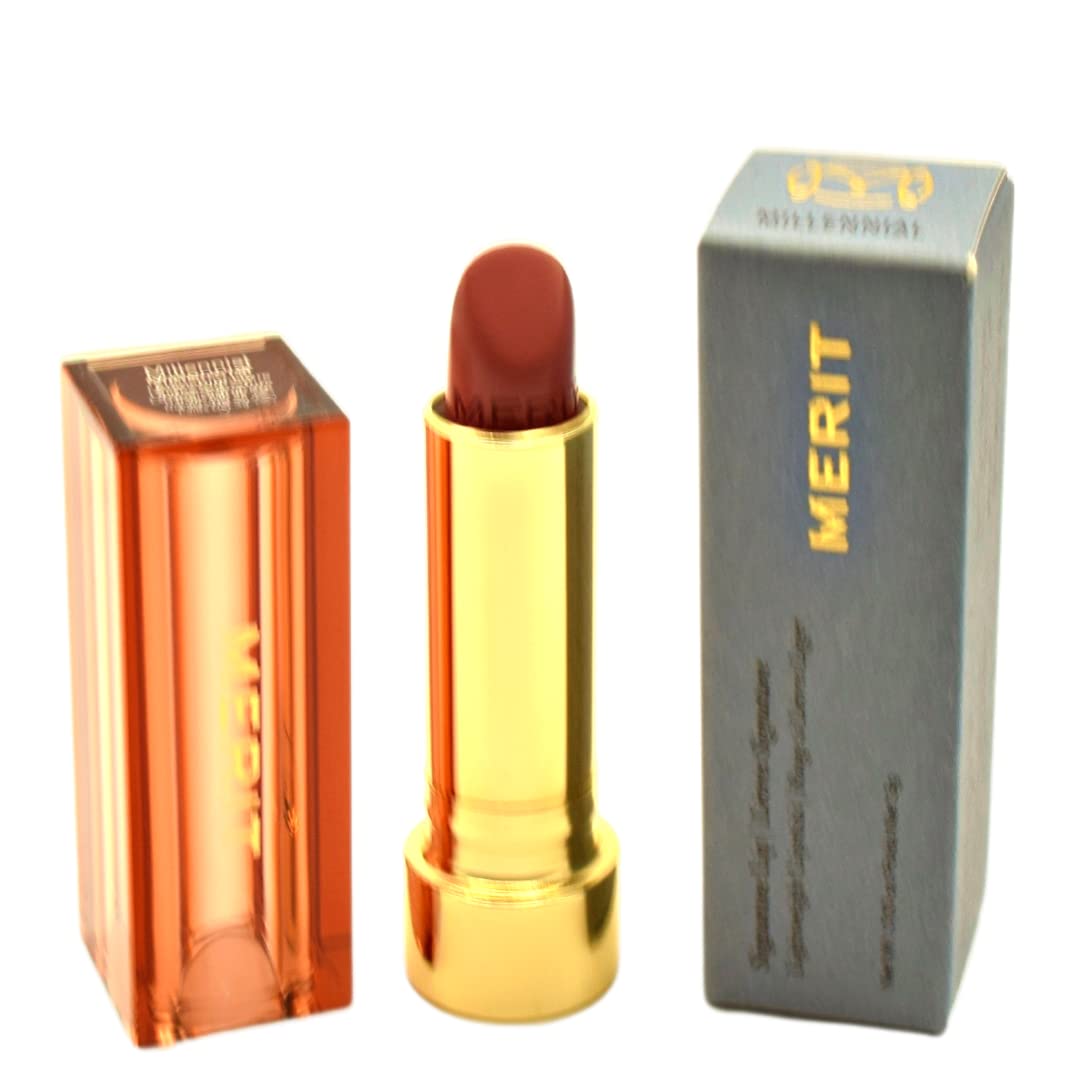 Merit Signature Lip swatch in Millennial reveals soft, buildable color.