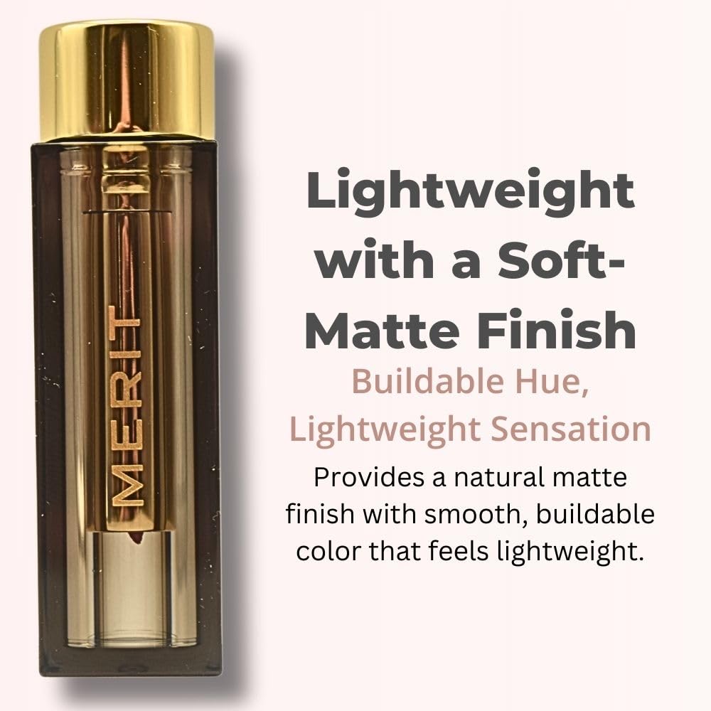 Merit Signature Lip Sunday on lips demonstrates buildable color and comfortable wear.