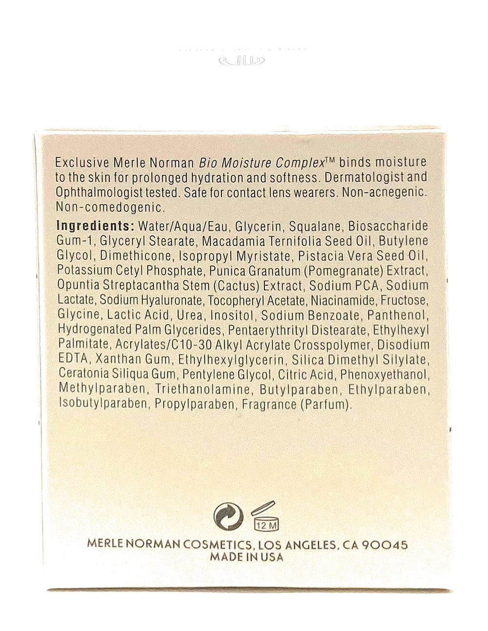 Merle Norman Daily Moisture Cream packaging highlights premium container for daily use.