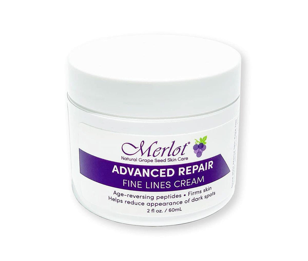 Merlot Fine Lines Eye Cream jar highlighting targeted wrinkle reduction and hydration.