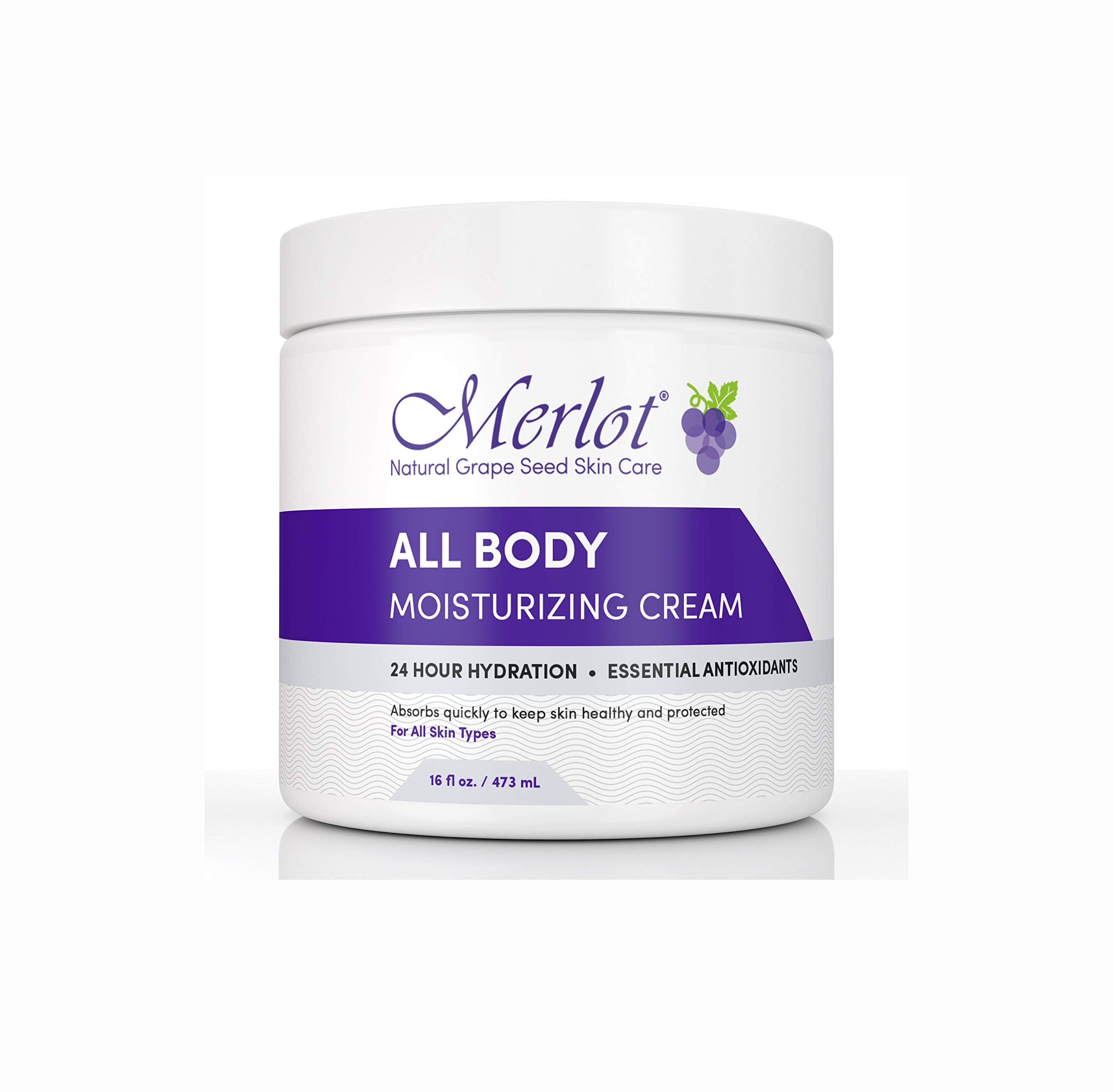 Merlot Moisturizing All-Body Cream jar reveals creamy texture for daily hydration.