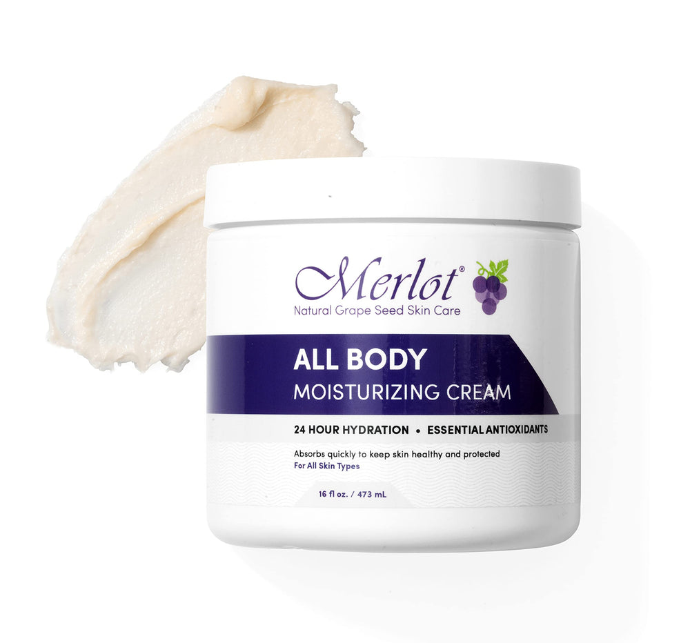 Merlot moisturizing cream being massaged into arms and legs.