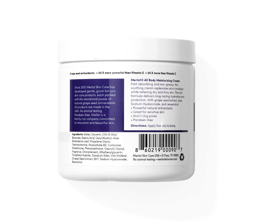 Merlot moisturizing cream texture close-up shows rich, non-greasy finish.