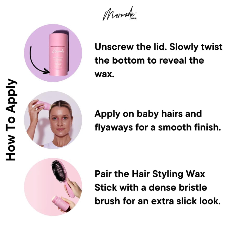 Mermade Hair Wax Stick pink flyaways tames frizz for a smooth, controlled finish.