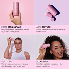 Mermade Hair Wax Stick pink slick-back shows strong hold for a polished, long-lasting style.