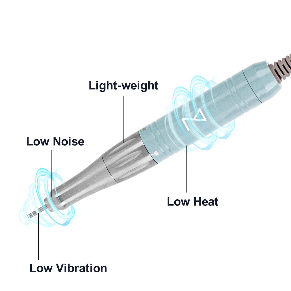 Mermaid coreless 35k rpm handpiece close-up highlights quiet operation.