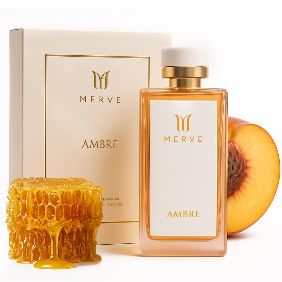 Merve Ambre bottle closeup showing premium glass for everyday elegance.