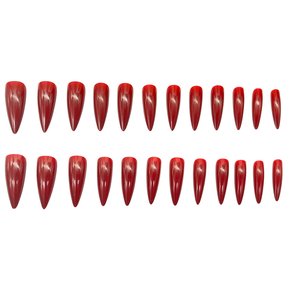 MERVF 24-piece red almond nail set with varied sizes for a precise fit