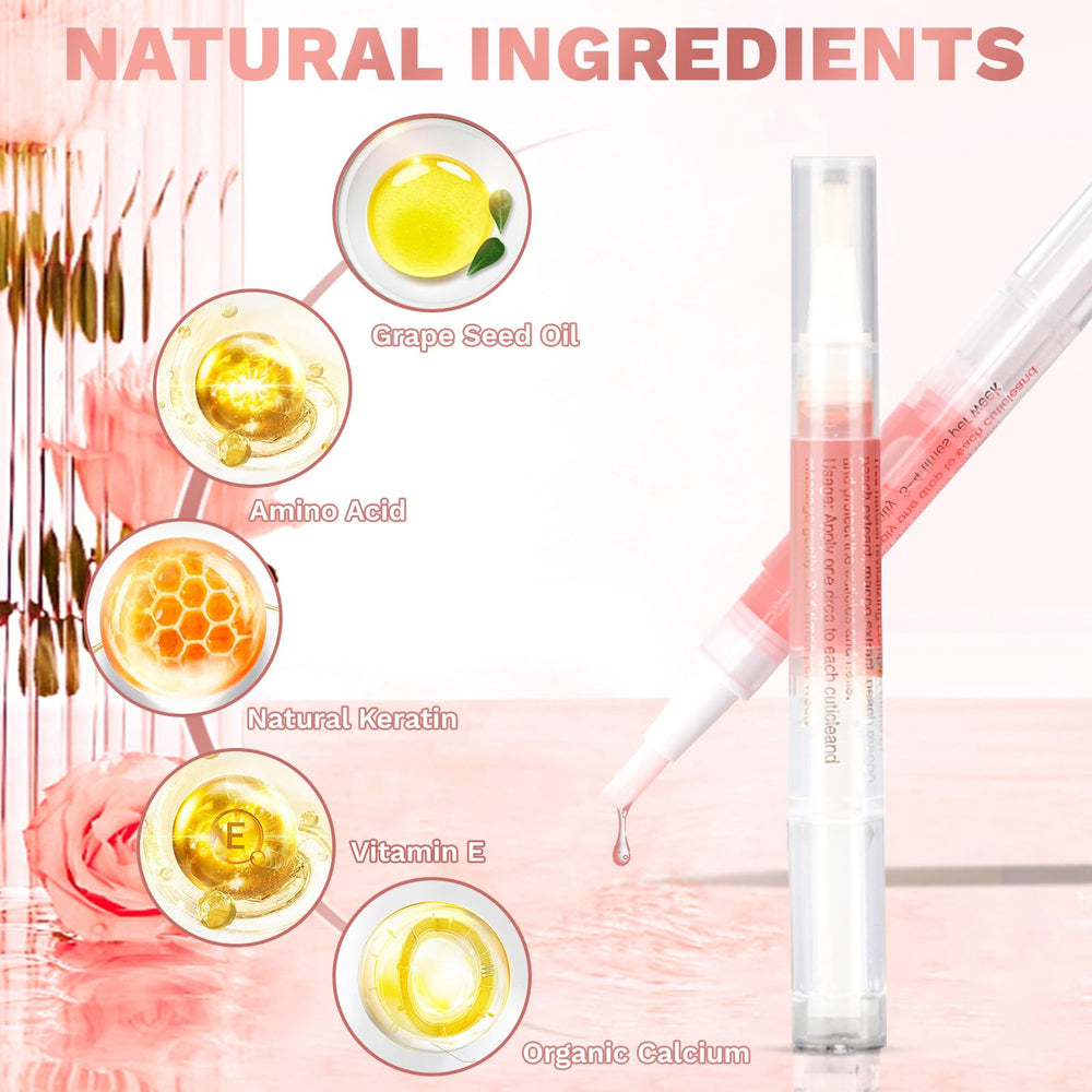 Applying Meschett cuticle oil to cuticles with the pen.
