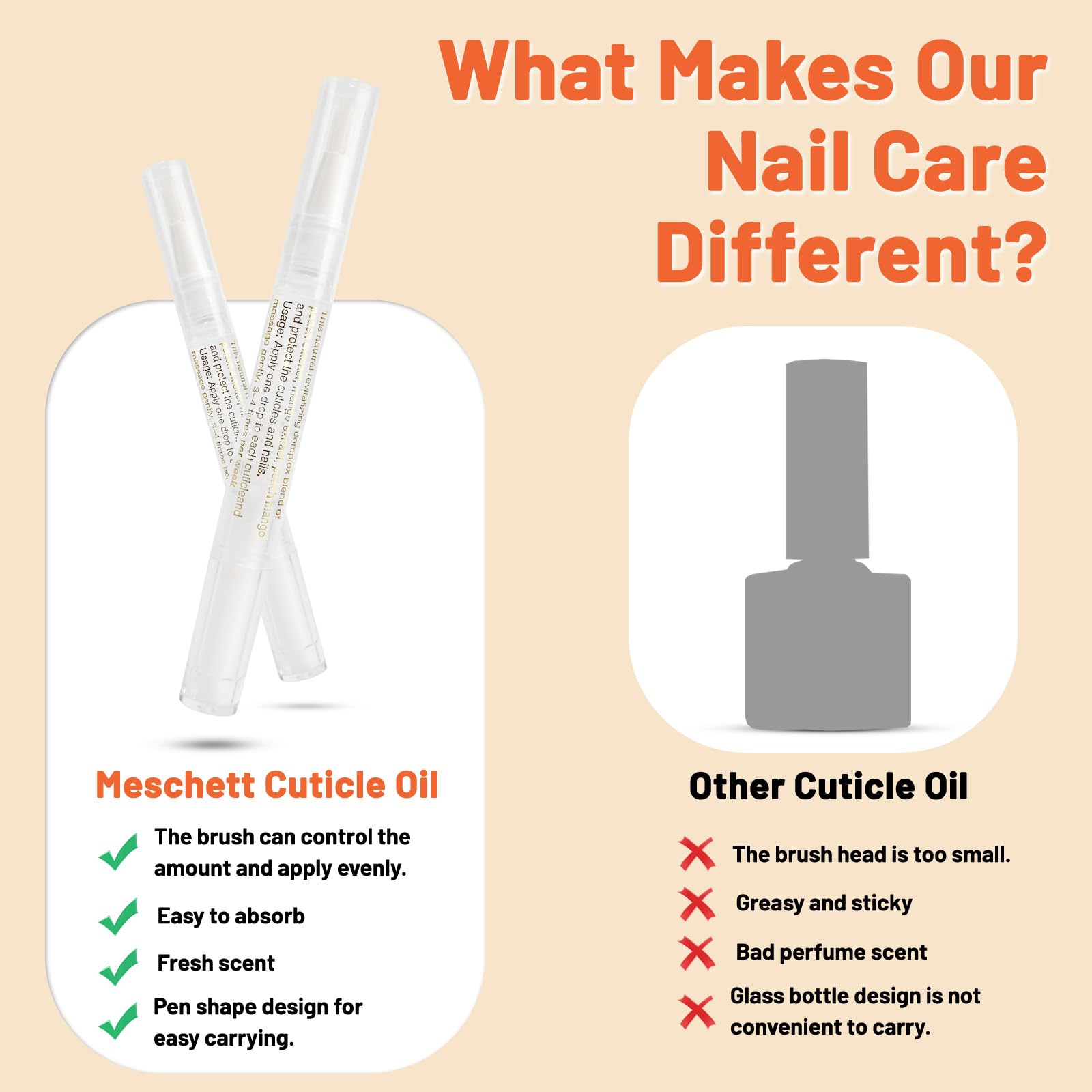 Meschett cuticle oil pen with plant-based ingredients and Osmanthus-Jasmine fragrance.