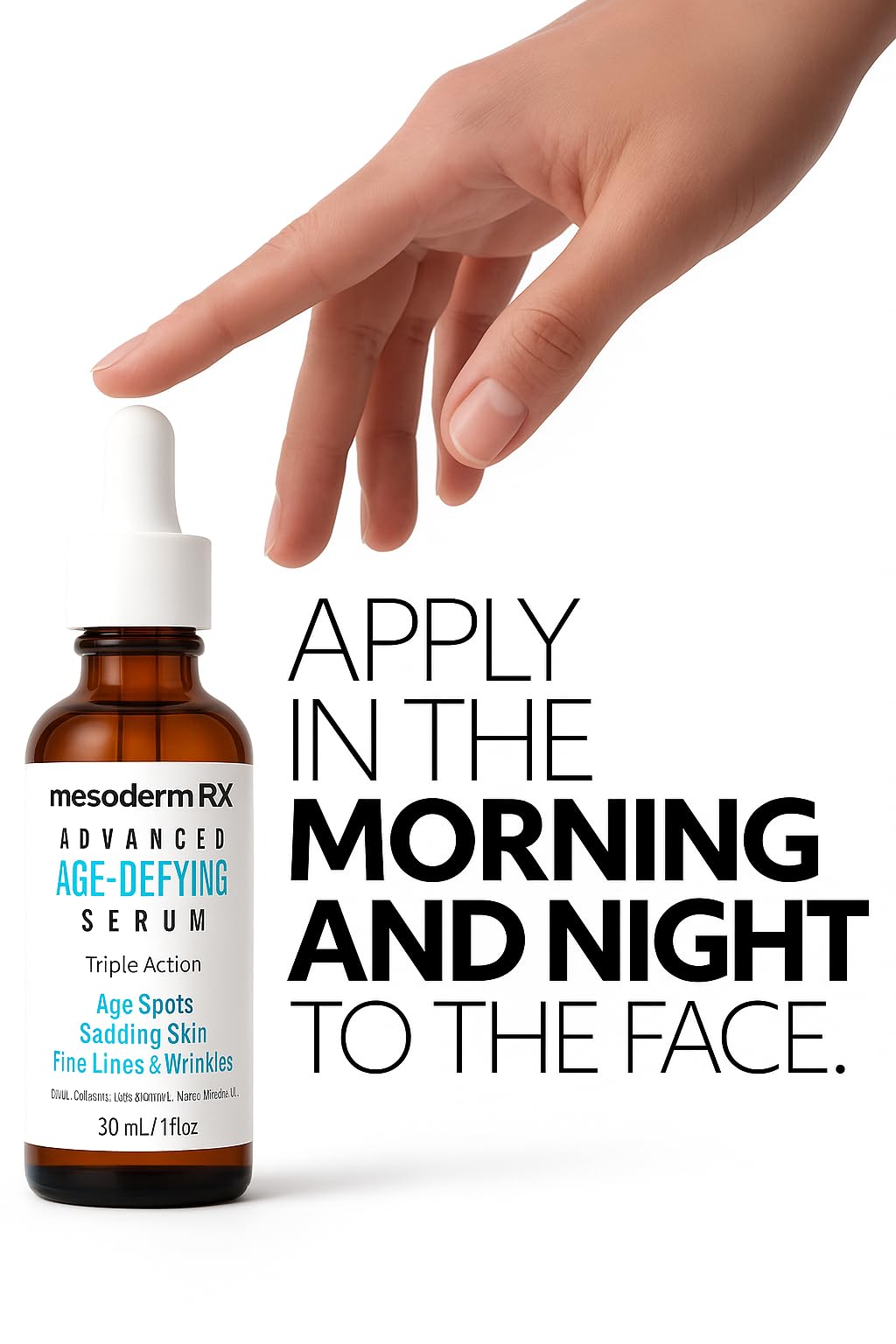 Brightening effect demonstrated by Mesoderm RX advanced serum visuals.