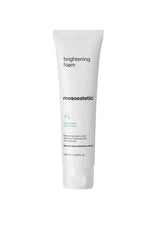 Mesoestetic Brightening Foam bottle for gentle cleansing and light hydration.