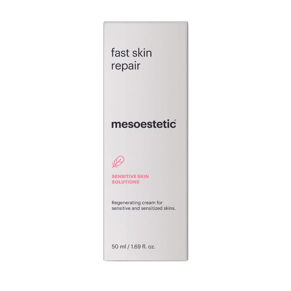 Mesoestetic Post-Procedure Fast Skin Repair packaging highlighting premium regenerating cream