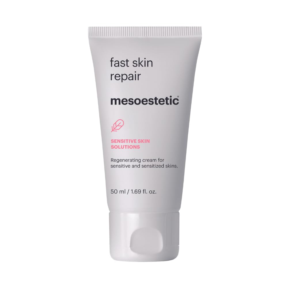 Mesoestetic Post-Procedure Fast Skin Repair texture close-up showing nourishing cream for sensitive skin