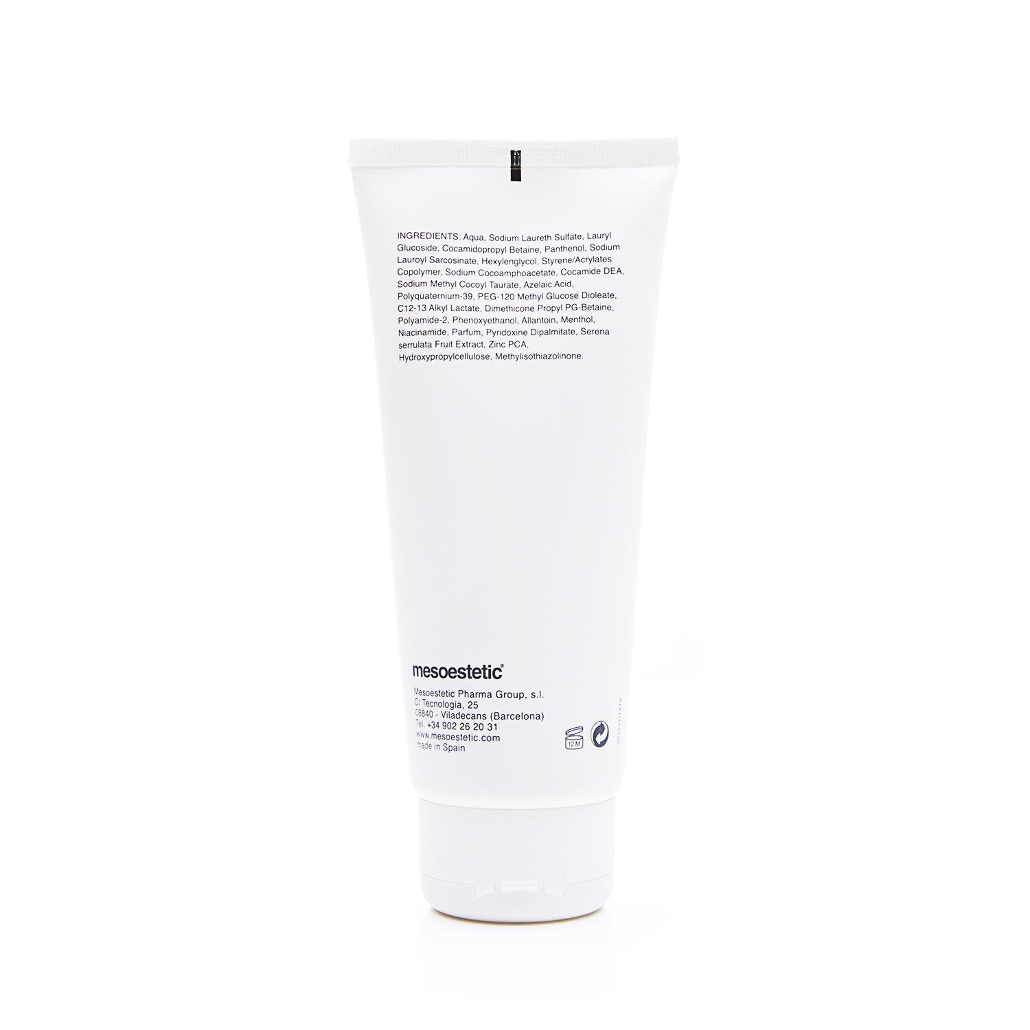 Mesoestetic Tricology shampoo box, premium packaging for thinning-hair care routine.