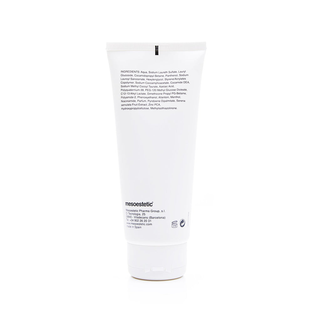 Mesoestetic Tricology shampoo box, premium packaging for thinning-hair care routine.