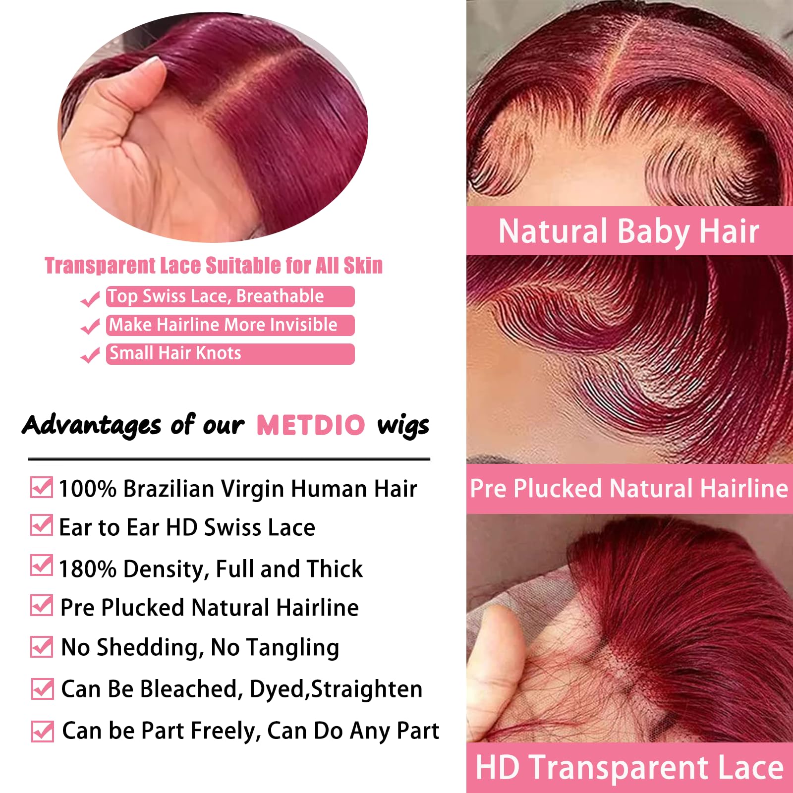 METDIO 99J Burgundy lace front wig back view revealing full natural drape