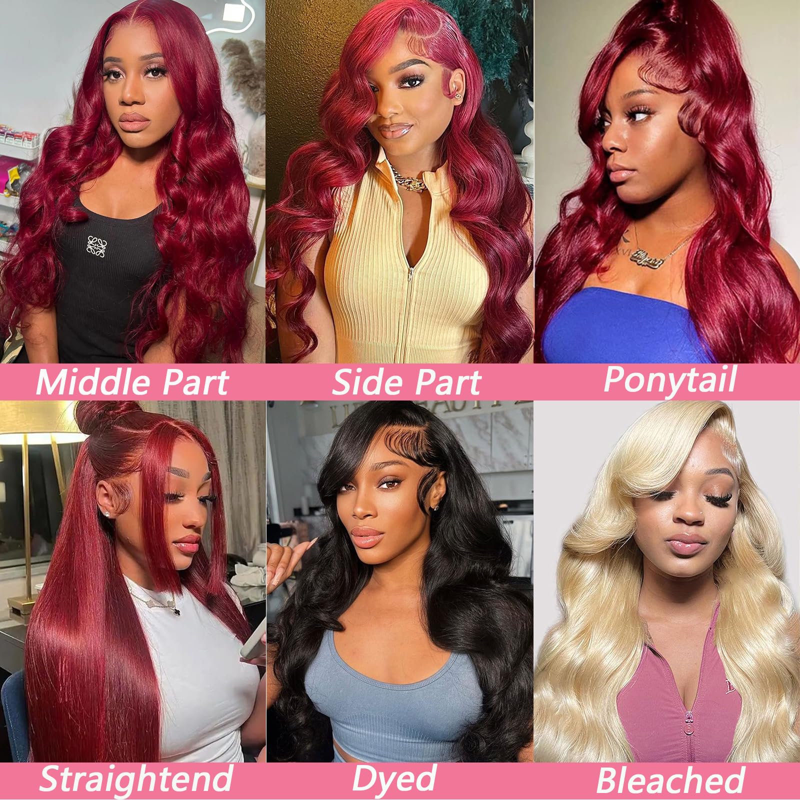 METDIO 99J Burgundy lace front wig 13x4 front detail shows thickness without heaviness