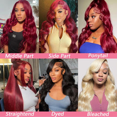 METDIO 99J Burgundy lace front wig 13x4 front detail shows thickness without heaviness