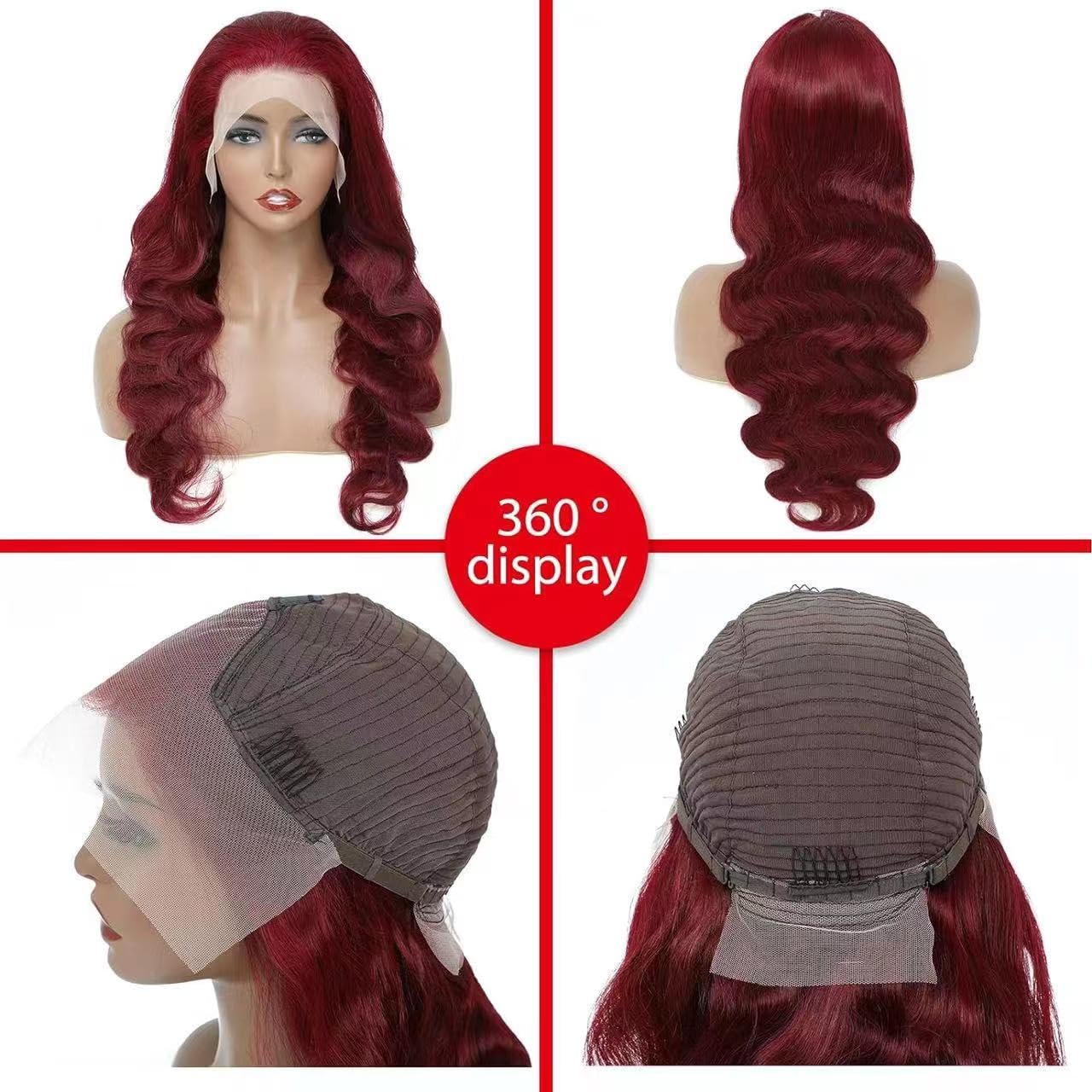 METDIO 26inch burgundy lace front wig glueless cap for quick secure wear