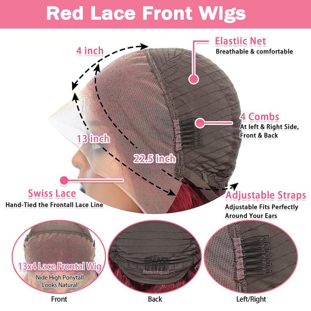METDIO 99J Burgundy lace front wig side view showing smooth waves and comfort