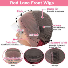 METDIO 99J Burgundy lace front wig side view showing smooth waves and comfort