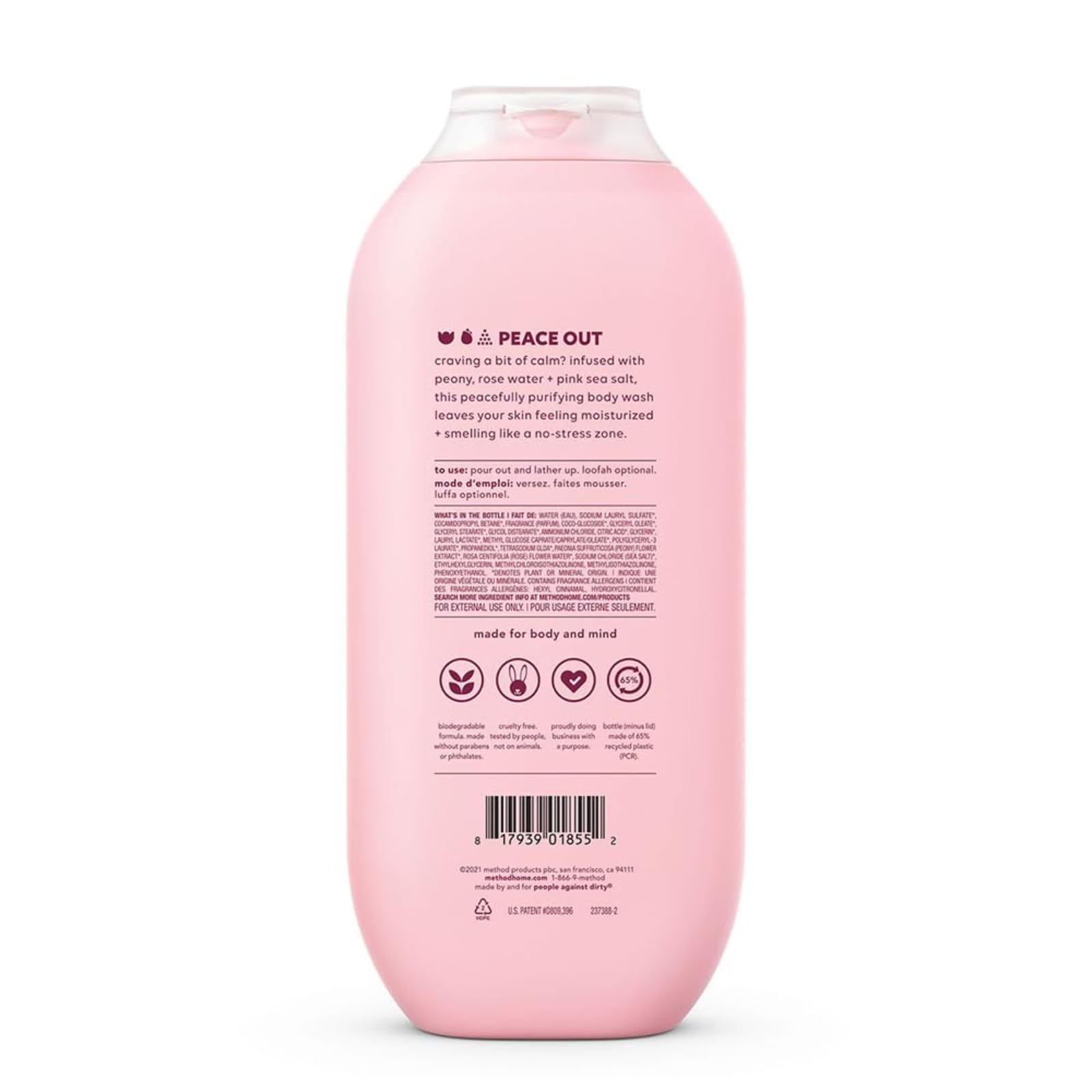 Method Berry Balance pour shows rich lather and uplifting berry scent during shower.